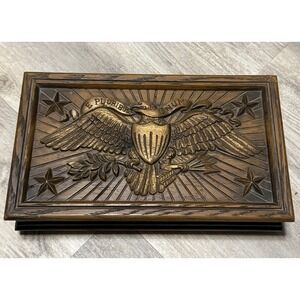 Avon Wooden look Keepsake Box Eagle Pluribus Unum Jewelry Treasure Chest Vintage